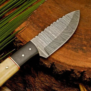 Couteau de chasse à lame fixe en acier Damas, pointe tombante, bord dentelé, manche ergonomique, couteau de survie pour l'extérieur - Product Image 5