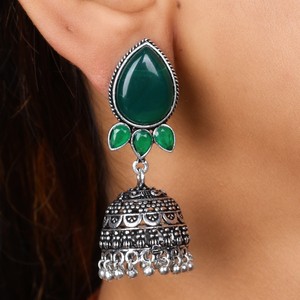 Pendientes Colgantes Bohemios de Plata Oxidada Antigua, Latón, Ónix Verde e Imitación de Perla para Mujer, Ideales para Bodas - Product Image 2