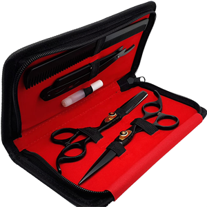 Ensemble de ciseaux de coiffure et de ciseaux à effiler en acier inoxydable de qualité supérieure avec rasoir droit – Outils de barbier et de salon - Product Image 1