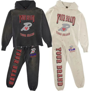 Conjuntos de Sudadera y Pantalón de Chándal Personalizados 100% Algodón, de Dos Piezas, Oversize, Holgados, con Estampado Grueso, Dobladillo sin Rematar y Lavado Ácido, para Hombre - Product Image 1