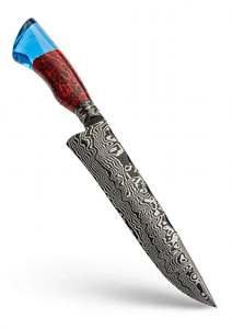 Cuchillo de Cocina de Acero de Damasco Especialmente Diseñado, Mango Híbrido de Madera Roja y Resina Azul, Herramienta Culinaria Profesional - Product Image 5