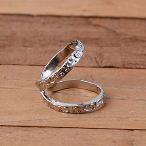 SHYAM JEWELRS 925 Sterling Silver <b>Adjustable</b> Open Band <b>Ring</b> Engraved Floral Scroll Design Minimalist Stackable Handmade - Product Image 2