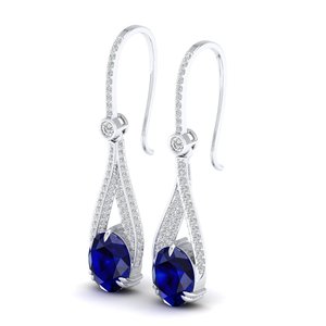 REYES Sparkling 14K White Gold Oval Cut 4.84 Carat Blue Sapphire Gemstone Drop <b>Earrings</b> IGI Certified <b>Diamond</b> <b>Dangle</b> Jewelry - Product Image 3