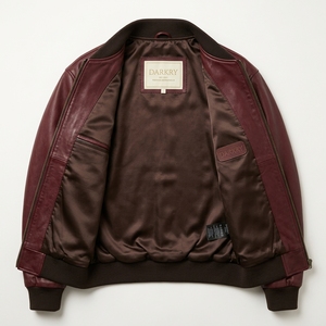 <b>Burgundy</b> Genuine Cowhide <b>Leather</b> Bomber <b>Jacket</b> Mens Wine Red Custom Embossed Logo Flight Outerwear Wholesale Factory Supplier - Product Image 5
