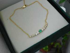 925 Sterling Silver 14K Gold Plated Round Emerald Tennis <b>Bracelet</b> Accent Minimalist Style Luxury Jewelry - Product Image 4