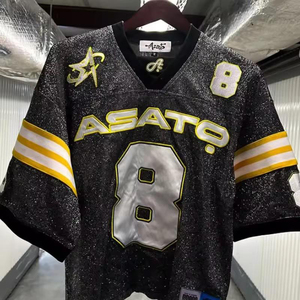 Camiseta de Manga Corta con Pedrería Completa, Pedidos al por Mayor, Jerseys a Rayas, Ropa Urbana Unisex, Jersey con Pedrería, Diseño de Marca, Estilo Hip Hop - Product Image 6