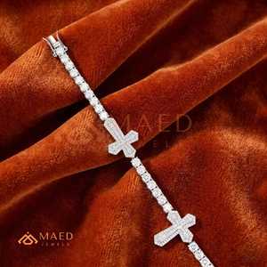 925 Silver Cross Moissanite Tennis Bracelet <b>Iced</b> <b>Out</b> Luxury Religious <b>Chain</b> Link Bracelet For Men Women Gift - Product Image 6