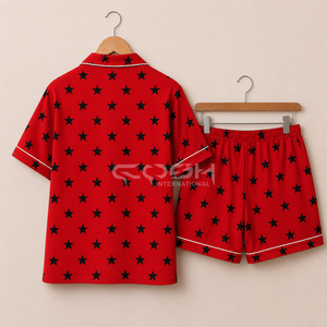 Cosh International Custom Logo Sorority Sisterhood Women Red <b>Black</b> Star Print 2-Piece Short Sleeve <b>Pajamas</b> <b>Set</b> Soft Woven Cotton - Product Image 5