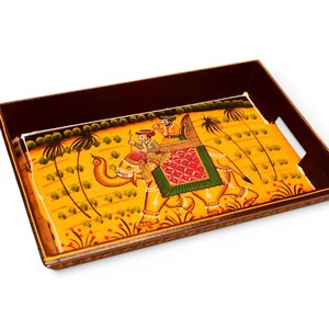 Handcrafted Wooden <b>Elephant</b> Printed Serving Tray <b>Decorative</b> Multipurpose Snack Tray Traditional Printed Wooden Tray - Product Image 2