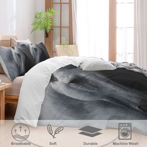 Set Copripiumino Matrimoniale Super King 100% Lino con 2 Federe, Motivo Cavallo Animale, Microfibra, Piumino Natalizio Grigio - Product Image 3