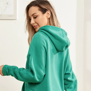 <b>Women</b> Oversized Hoodie Solid Color Long Sleeve <b>Fleece</b> Sweatshirt With Pockets Breathable Autumn Wear <b>Green</b> - Product Image 3