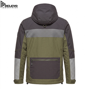 OEM Custom <b>Waterproof</b> Outdoor Hooded <b>Jacket</b>, Men Heavy Duty Utility Windproof Coat in Olive and <b>Grey</b> with Pockets - Product Image 2