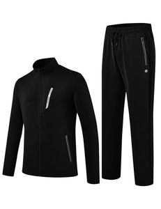 Ensemble de sweat-shirt à capuche zippé en polaire noir pour homme, coupe classique, coupe-vent, design uni, devant 100% polyester tricoté, hiver - Product Image 1