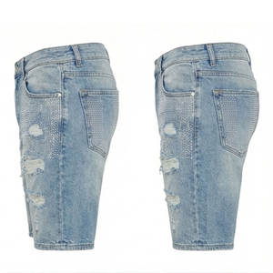 Shorts clásicos de mezclilla azul para hombre, corte relajado, algodón premium, casual de verano - Product Image 4