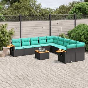 Juego de Sofás de Patio de 11 Piezas en Poliratán Negro con Cojines, Muebles Elegantes para Exteriores - Product Image 1