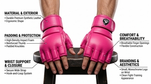 Guantes de MMA Dumela International EVO, de Cuero Rosa, Transpirables, con Empaque Personalizado, Alta Calidad, para Todas las Temporadas, Protección DI-MMG-24 - Product Image 5