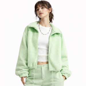 Chaqueta corta de forro polar extragrande para mujer |   Sudadera con capucha y cremallera para invierno |   Decoración con Patrón de Encaje a Rayas Bordado |   OEM Personalizado al por Mayor - Product Image 5