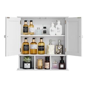 Armadietto da Bagno a Parete con 2 Ante e Ripiani Regolabili, Organizzatore per Medicinali e Accessori da Toilette, Contenitore Sospeso per Cucina - Product Image 4