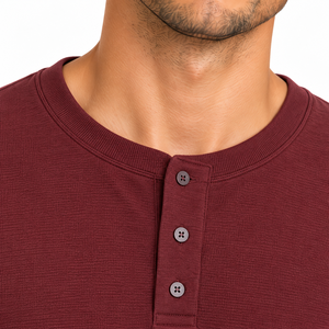 Ensemble de pyjama décontracté d'hiver pour homme en coton/élasthanne tricoté, chemise Henley à manches longues, coupe classique, imprimé uni, pour la détente - Product Image 5