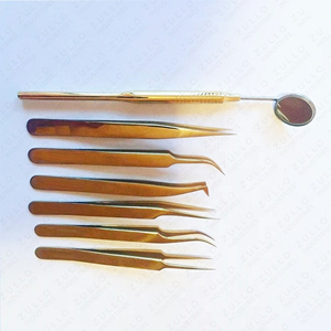 7PCS Gold Plated Eyelash Extension Tweezers Set Stainless Steel Mirror Handle Professional Lash <b>Tools</b> Wholesale - Product Image 4