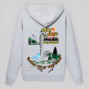Light Grey Artistic Embroidered Zip Hoodie With Nature Inspired Graphic Detail And Contemporary Casual Street Fashion Hoodies - Product Image 2