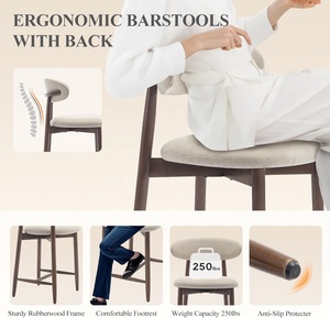Modern Home Bar <strong>Stools</strong> Counter Height Bar <strong>Stools</strong> Wood <strong>Legs</strong> Beige Upholstery Kitchen Island Dining Room Counter - Product Image 4