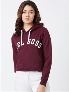Sudadera con Capucha Color Granate para Mujer, Estampado Girl Boss, Manga Larga, Tejido de Algodón, Estilo Otoñal - Product Image 5