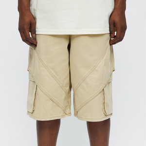 Shorts en jean cargo 100 % coton couleur plage pour homme, coupe oversize, longueur longue, style décontracté et tendance - Product Image 1