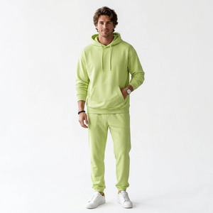 Conjunto Deportivo Unisex con Capucha Verde Claro, Manga Larga, Color Sólido, Pantalones Deportivos Casuales, Transpirables, de Algodón, para Primavera - Product Image 4