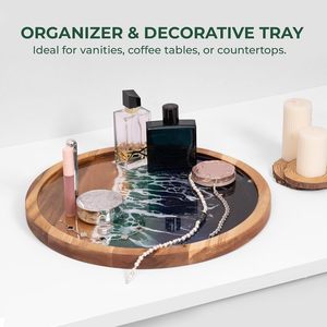 Tabla de cortar y servir de madera de mango con asa de fácil agarre – Tabla de cortar redonda de madera esmaltada con estampado de limón de 13x16 pulgadas. - Product Image 2