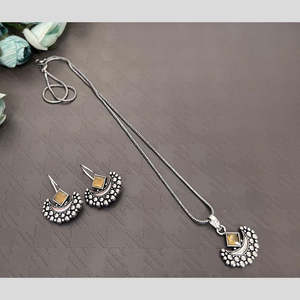 Conjunto de colgante de cadena de piedra Pota chapada oxidada Colección de joyería fina - Product Image 1