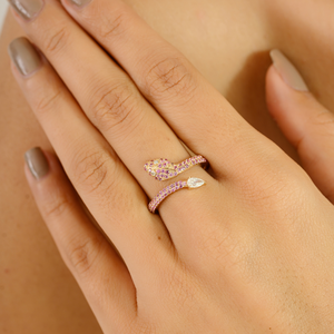 Meilleure Vente Bague Serpent en Or Jaune 14K Véritable avec Saphir Rose et Diamant, Design Unique, Bijou Animalier en Pierre Précieuse 100% Naturelle - Product Image 4