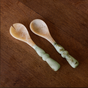 Artisan Resin <b>Salad</b> Servers Handcrafted Manual Eco-Friendly Serving Utensils Dishwasher Safe Lightweight Green Kitchen <b>Tools</b> - Product Image 1