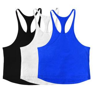 Camiseta sin mangas acanalada para hombre, de poliéster, lisa, de color sólido, para entrenamiento de verano, estilo casual, a precio económico, al por mayor. - Product Image 4