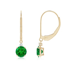 Natural Round Emerald Diamond Leverback <b>Earrings</b> 14K Yellow Gold Handmade Solitaire Drop <b>Fine</b> Jewelry for Women - Product Image 1