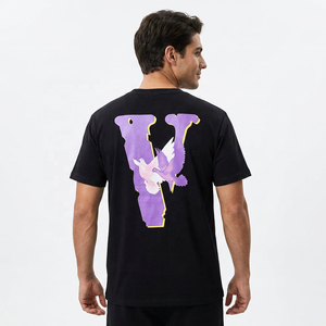 T-shirt noir pour homme avec logo V et imprimé oiseaux, décontracté, manches courtes, col rond, coupe classique, jersey en coton - Product Image 3
