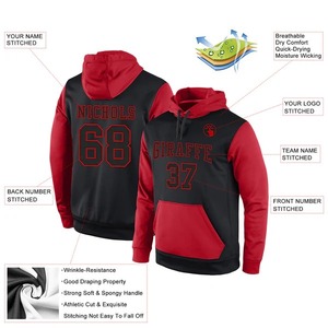 Custom Wholesale Stitched <b>Black</b> Red Sports Pullover Sweatshirt Hoodie Embroidery <b>Fleece</b> Breathable Team Training Apparel - Product Image 2