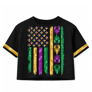 Elegant Women's Purple V-Neck Short Sleeve <b>T</b>-<b>Shirt</b> Green Trim Mardi Gras Beads Print Breathable Summer Casual Top - Product Image 3