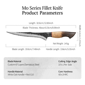 Cuchillo de filetear de Damasco forjado a mano con mango de madera |   Cuchillo Profesional Flexible para Filetear Pescado, para Carne y Pesca - Product Image 6