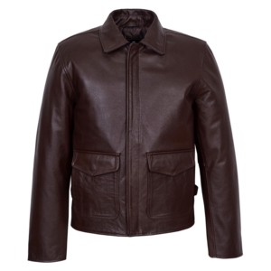 Chaqueta de Cuero Vacuno para Hombre, Estilo Indiana Jones, 100% Genuina, Color Marrón, Cuello Camisero Clásico, Fabricante OEM/ODM - Product Image 1