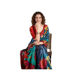 Sari en soie crêpe numérique imprimé RN, design ethnique indien léger pour femmes - Product Image 1