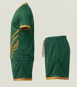 <b>Men's</b> Green Soccer Jersey Set with <b>Yellow</b> Accents, Short Sleeve V-Neck <b>Shirt</b> and Drawstring Shorts, Moisture Wicking - Product Image 5