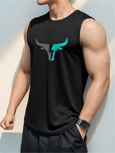 Débardeurs de sport pour hommes personnalisés avec logo, effet vintage délavé, séchage rapide 3D, respirants, coupe ajustée, sans manches pour l'entraînement - Product Image 4