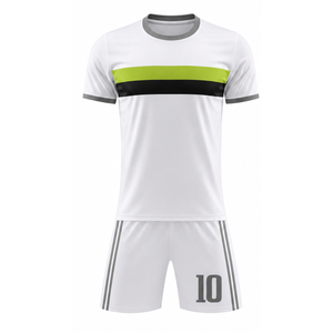 High demand White Soccer Uniform Set <b>Lime</b> Green Stripe Sublimated Football Jersey & shorts - Professional teamwear - Product Image 2