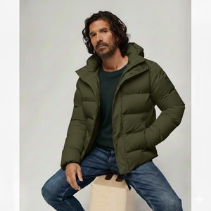 Men's Peach Hooded Puffer <b>Jacket</b> Windproof Winter Casual Thick Polyester Fiber Filled <b>Zipper</b> Closure Regular Fit - Product Image 2