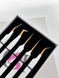 45/<b>Boot</b>/90 White Gold Tip Powder Coating Smooth/Fiber Tip Stainless Steel Precision Eyelash Tweezer With Heart Cutout - Product Image 4