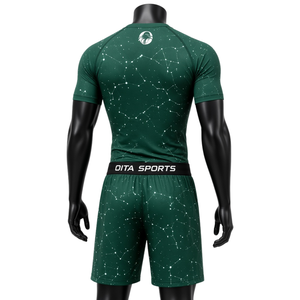 Dark Green White <b>Men</b> Compression <b>Shirt</b> and Shorts Set Breathable Quick Dry Stretch Fitness Gym Training Running Workout Athletic - Product Image 2