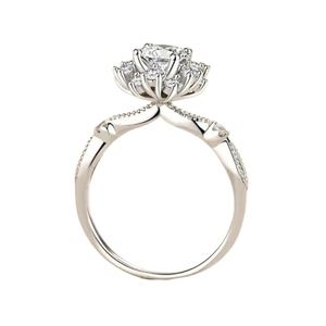 Bague de fiançailles Halo Moissanite en or blanc plaqué 18 carats pour femme, bijou de fiançailles avec diamant taille brillant rond - Product Image 4