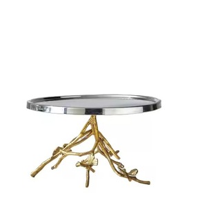 Luxury 2 Tier Gold Metal Beaded Rim <b>Cake</b> <b>Stand</b> <b>White</b> Enamel Round Platters Top Ring Handle High Tea <b>Cake</b> <b>Stand</b> For Wedding - Product Image 4