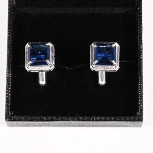 Boutons de manchette en cristal bleu, ton argenté, accessoires de vêtements formels pour hommes, élégants boutons de manchette pour mariage et costume d'affaires, vente en gros pour cadeaux - Product Image 5
